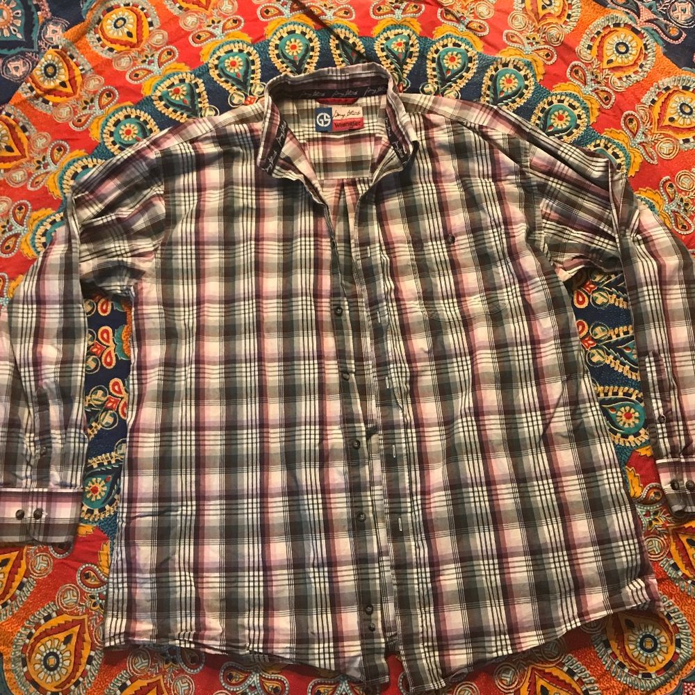 Men's Purple and Green Plaid Long Sleeve